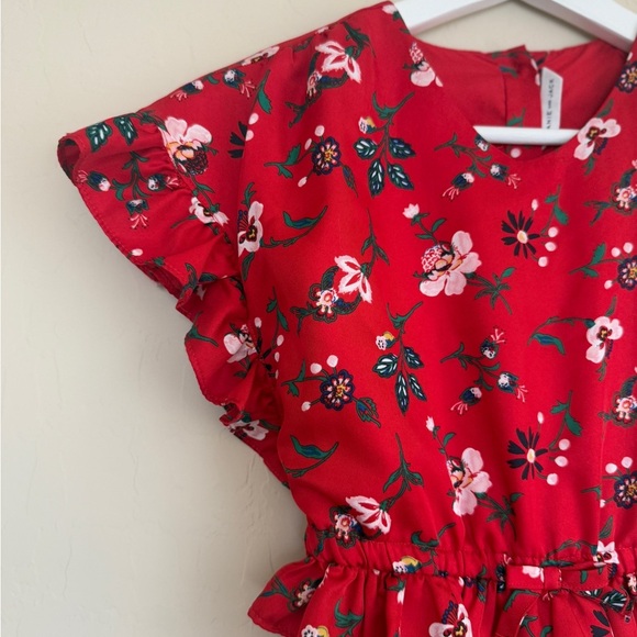 Jane and Jack Girls Bradbury Red Floral Ruffle Jumpsuit Size 6 - Picture 2 of 8